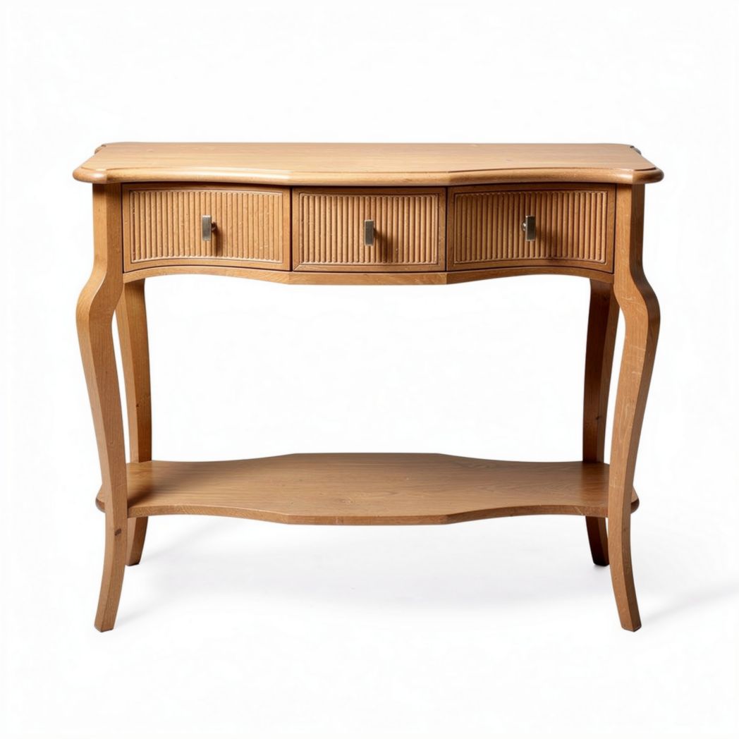 houten console tafel met drie lades en open schap 120 x 40 x 80cm