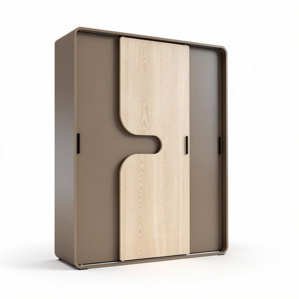 Kast van hout en metaal met schuifdeuren in bruin en beige 80 x 40 x 180cm