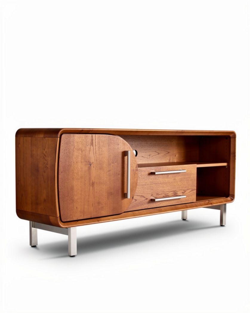 Houten tv-meubel met opbergruimte en metalen poten 150 x 40 x 60cm