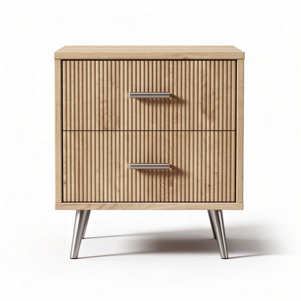 Houten nachtkast met twee lades en metalen poten 50 x 40 x 60cm