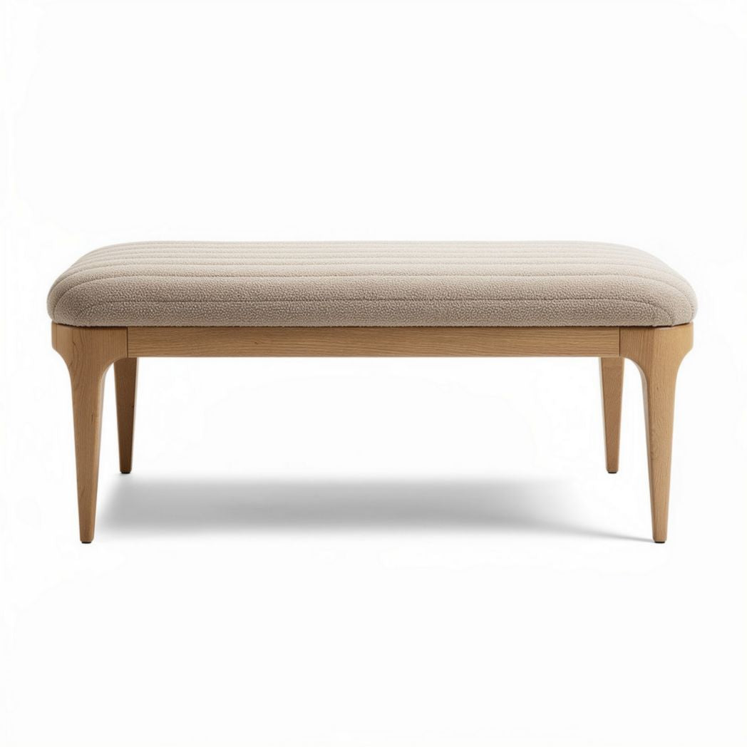 Houten bank met stoffen zitting 90 x 45 x 40cm in beige kleur