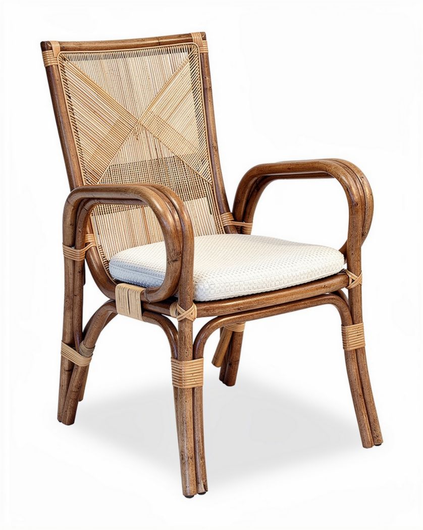 Rieten stoel met kussen van 60 x 60 x 80 cm in naturel bruin