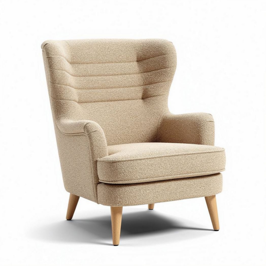 Beige fauteuil met houten poten geschikt voor woonkamer 80 x 70 x 100cm