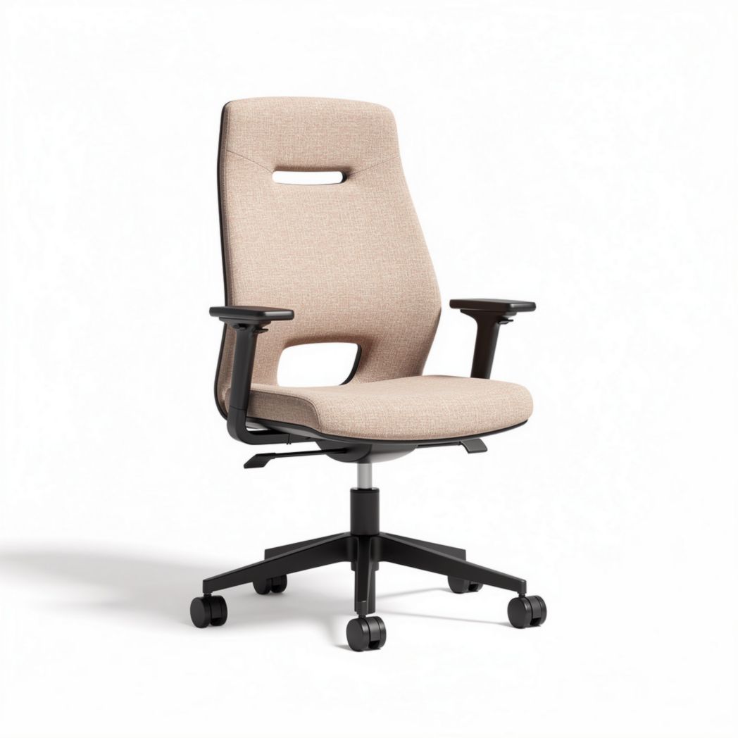 Ergonomische bureaustoel in beige stof met zwarte onderstel en wielen 45 x 45 x 90cm