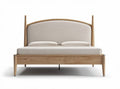 Bed in licht hout met stoffen hoofdbord en kussens 200 x 160 x 100cm