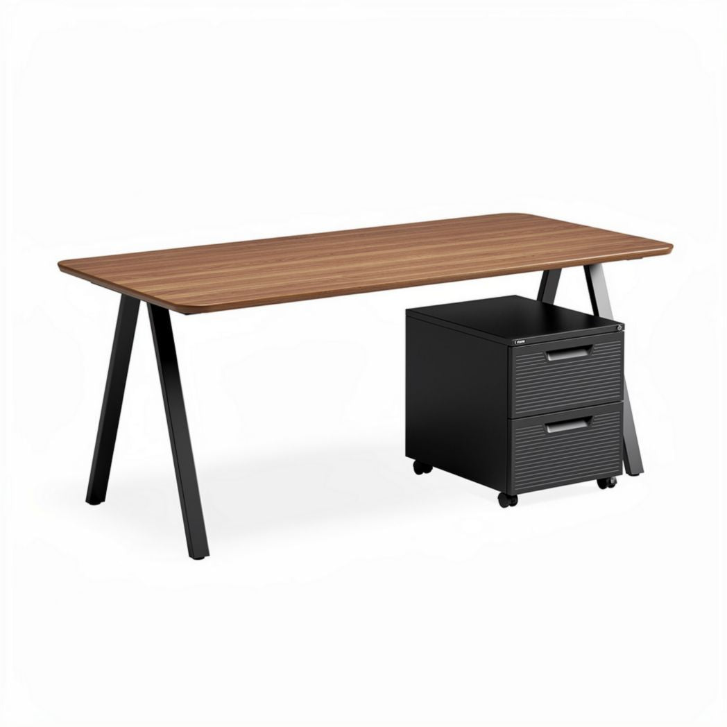 Bureau met houtlook blad en opbergrek zwart 150 x 75 x 75cm