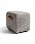 Hocker van stof en kunstleder in grijs met handvat 40 x 40 x 45cm